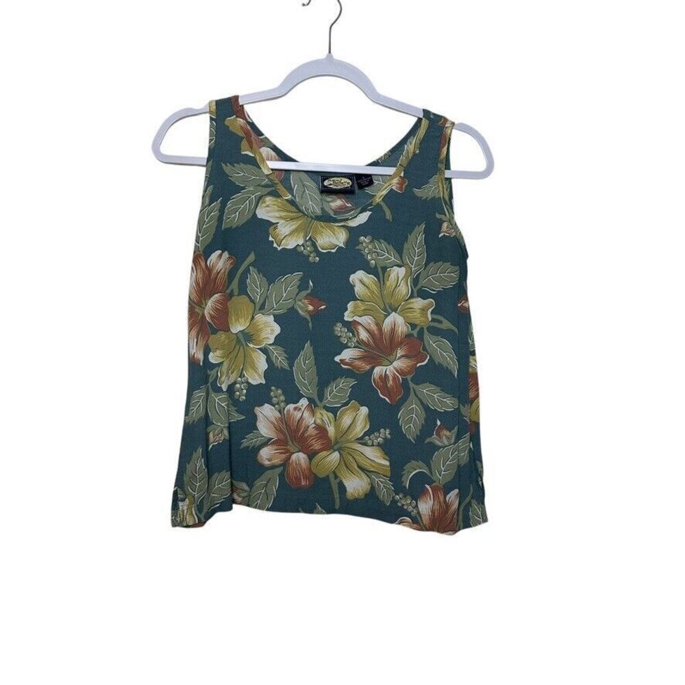 Tommy Bahamas Tank Top Hawaiian Flowers Women's S Green Scoopneck Casual